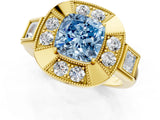 Yellow gold Milgrain Fancy Blue Cushion Cut Diamond Halo Split Shank Ring_13