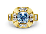 Yellow gold Milgrain Fancy Blue Cushion Cut Diamond Halo Split Shank Ring_6