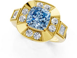 Yellow gold Milgrain Fancy Blue Cushion Cut Diamond Halo Split Shank Ring_7