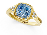 Yellow gold Milgrain Fancy Blue Cushion  Cut Diamond Ring with Tapered Pave Band and Four Prong Setting_4