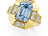 Yellow gold Milgrain Fancy Blue Emerald Cut Diamond Halo Split Shank Ring_1