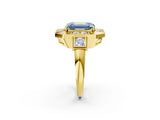 Yellow gold Milgrain Fancy Blue Emerald Cut Diamond Halo Split Shank Ring_2