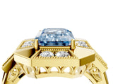 Yellow gold Milgrain Fancy Blue Emerald Cut Diamond Halo Split Shank Ring_4