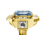 Yellow gold Milgrain Fancy Blue Emerald Cut Diamond Halo Split Shank Ring_5