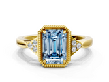 Yellow gold Milgrain Fancy Blue Emerald  Cut Diamond Ring with Tapered Pave Band and Four Prong Setting_3
