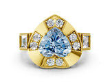 Yellow gold Milgrain Fancy Blue Heart Cut Diamond Halo Split Shank Ring_12