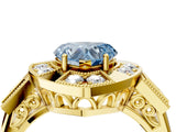 Yellow gold Milgrain Fancy Blue Heart Cut Diamond Halo Split Shank Ring_16