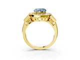 Yellow gold Milgrain Fancy Blue Heart Cut Diamond Halo Split Shank Ring_9