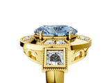 Yellow gold Milgrain Fancy Blue Oval Cut Diamond Halo Split Shank Ring_5