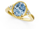 Yellow gold Milgrain Fancy Blue Oval  Cut Diamond Ring with Tapered Pave Band and Four Prong Setting_4
