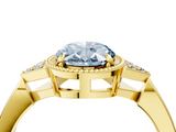 Yellow gold Milgrain Fancy Blue Oval  Cut Diamond Ring with Tapered Pave Band and Four Prong Setting_7