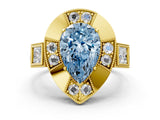 Yellow gold Milgrain Fancy Blue Pear Cut Diamond Halo Split Shank Ring