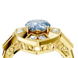 Yellow gold Milgrain Fancy Blue Pear Cut Diamond Halo Split Shank Ring_4