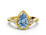 Yellow gold Milgrain Fancy Blue Pear  Cut Diamond Ring with Tapered Pave Band and Four Prong Setting_3