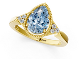 Yellow gold Milgrain Fancy Blue Pear  Cut Diamond Ring with Tapered Pave Band and Four Prong Setting_4