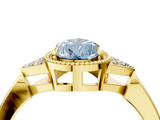 Yellow gold Milgrain Fancy Blue Pear  Cut Diamond Ring with Tapered Pave Band and Four Prong Setting_7