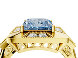 Yellow gold Milgrain Fancy Blue Princess Cut Diamond Halo Split Shank Ring_4