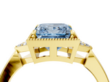 Yellow gold Milgrain Fancy Blue Princess  Cut Diamond Ring with Tapered Pave Band and Four Prong Setting_7
