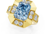 Yellow gold Milgrain Fancy Blue Radiant Cut Diamond Halo Split Shank Ring_1
