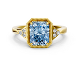 Yellow gold Milgrain Fancy Blue Radiant  Cut Diamond Ring with Tapered Pave Band and Four Prong Setting_3