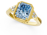 Yellow gold Milgrain Fancy Blue Radiant  Cut Diamond Ring with Tapered Pave Band and Four Prong Setting_4