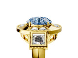 Yellow gold Milgrain Fancy Blue Round Cut Diamond Halo Split Shank Ring_5