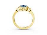 Yellow gold Milgrain Fancy Blue Round  Cut Diamond Ring with Tapered Pave Band and Four Prong Setting_6
