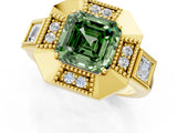 Yellow gold Milgrain Fancy Green Asscher Cut Diamond Halo Split Shank Ring_1