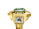 Yellow gold Milgrain Fancy Green Asscher Cut Diamond Halo Split Shank Ring_5