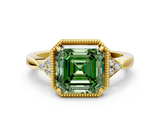 Yellow gold Milgrain Fancy Green Asscher  Cut Diamond Ring with Tapered Pave Band and Four Prong Setting_22