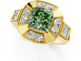 Yellow gold Milgrain Fancy Green Cushion Cut Diamond Halo Split Shank Ring_1