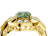 Yellow gold Milgrain Fancy Green Cushion Cut Diamond Halo Split Shank Ring_4