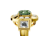 Yellow gold Milgrain Fancy Green Cushion Cut Diamond Halo Split Shank Ring_5