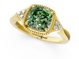 Yellow gold Milgrain Fancy Green Cushion  Cut Diamond Ring with Tapered Pave Band and Four Prong Setting_4