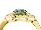 Yellow gold Milgrain Fancy Green Cushion  Cut Diamond Ring with Tapered Pave Band and Four Prong Setting_7