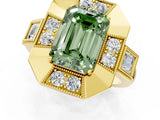 Yellow gold Milgrain Fancy Green Emerald Cut Diamond Halo Split Shank Ring_1