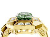Yellow gold Milgrain Fancy Green Emerald Cut Diamond Halo Split Shank Ring_4
