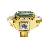 Yellow gold Milgrain Fancy Green Emerald Cut Diamond Halo Split Shank Ring_5