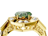 Yellow gold Milgrain Fancy Green Heart Cut Diamond Halo Split Shank Ring_10