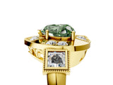 Yellow gold Milgrain Fancy Green Heart Cut Diamond Halo Split Shank Ring_11