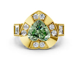 Yellow gold Milgrain Fancy Green Heart Cut Diamond Halo Split Shank Ring_6