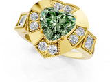 Yellow gold Milgrain Fancy Green Heart Cut Diamond Halo Split Shank Ring_7
