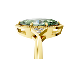 Yellow gold Milgrain Fancy Green Marquise  Cut Diamond Ring with Tapered Pave Band and Four Prong Setting_24