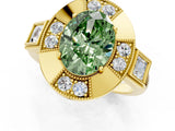Yellow gold Milgrain Fancy Green Oval Cut Diamond Halo Split Shank Ring_1