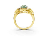 Yellow gold Milgrain Fancy Green Oval Cut Diamond Halo Split Shank Ring_3