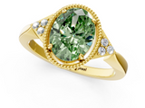 Yellow gold Milgrain Fancy Green Oval  Cut Diamond Ring with Tapered Pave Band and Four Prong Setting_4