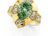 Yellow gold Milgrain Fancy Green Pear Cut Diamond Halo Split Shank Ring_1