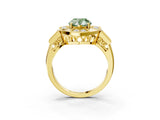 Yellow gold Milgrain Fancy Green Pear Cut Diamond Halo Split Shank Ring_3