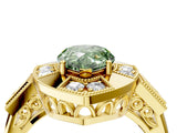 Yellow gold Milgrain Fancy Green Pear Cut Diamond Halo Split Shank Ring_4