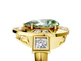 Yellow gold Milgrain Fancy Green Pear Cut Diamond Halo Split Shank Ring_5